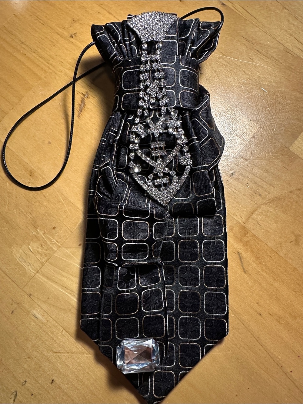 Kolte Italian Silk Necklace Tie with Rhinestone Accent